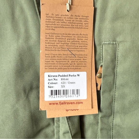 FJALLRAVEN Women’s XS Kiruna Padded Parka - GREEN 89644 $350 Msrp G-1000 - Picture 4 of 4